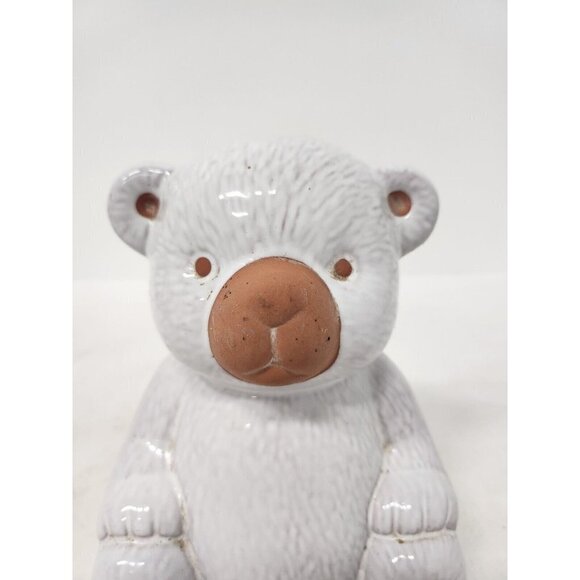 Vintage Terra Cotta Pottery White Teddy Bear Figurine Glazed Tabletop Home Decor - Picture 2 of 9